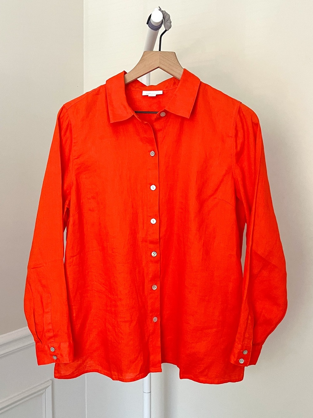 J JILL Love Linen Orange Button Down Top Boho Beach Relaxed Womens Medium Petite